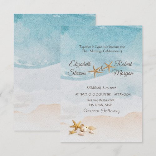 Watercolor Beach Seashells Sand Wedding 