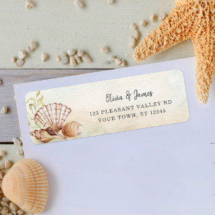 Watercolor Beach Seashells Wedding Return Address Label