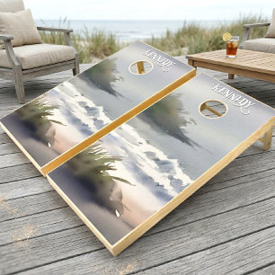 Watercolor Beach Seashore Modern Cornhole Set