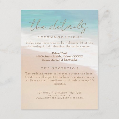 Watercolor Beach SeasideOceanside Wedding Details Enclosure Card