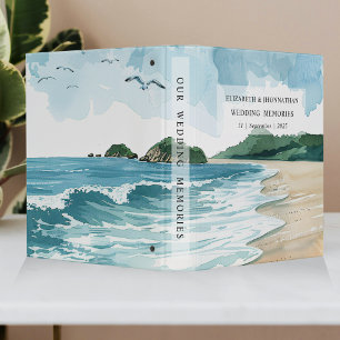 Watercolor Beach Seaside Wedding Memories Album 3 Ring Binder