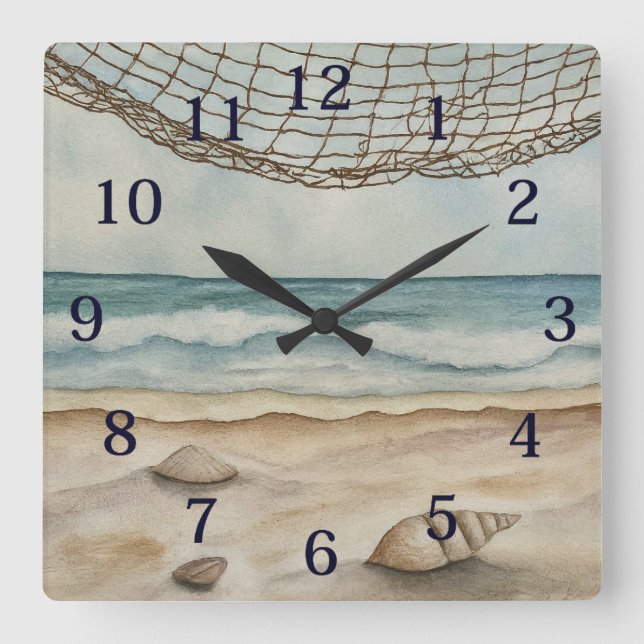 Watercolor Beach  Square Wall Clock (Front)