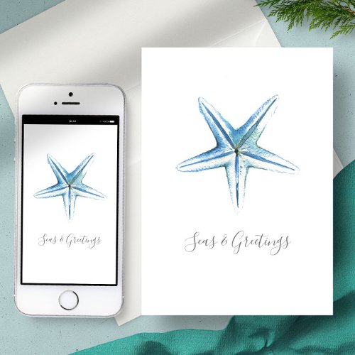 Watercolor Beach Starfish Custom Christmas Card