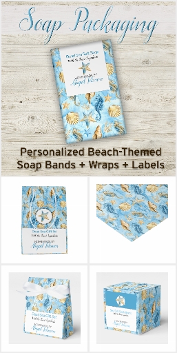 Watercolor Beach Starfish + Shells Soap Packaging