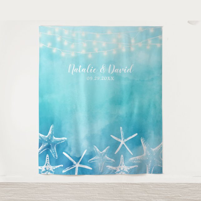 Watercolor Beach Starfish Summer Wedding Backdrops (Front)