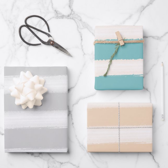 Watercolor Beach Stripes Wrapping Paper Sheets (Front)