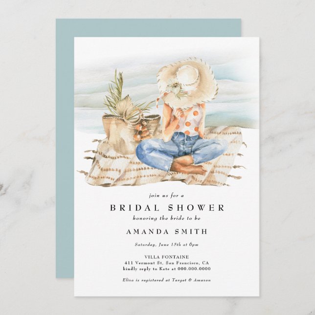 Watercolor Beach Summer Tropical Bridal Shower Invitation (Front/Back)