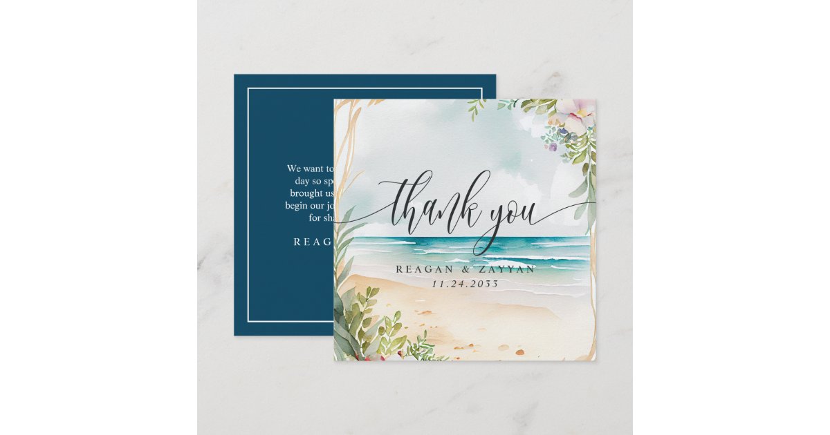 Watercolor Beach Summer Wedding Thank You Card | Zazzle