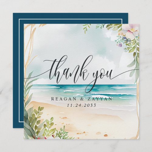 Watercolor Beach Summer Wedding Thank You Card