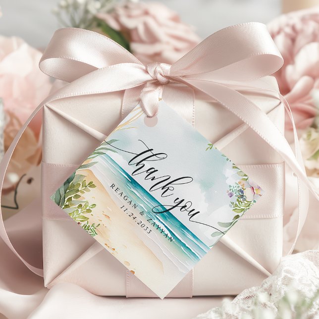 Watercolor Beach Summer Wedding Thank You Favor Tags (Creator Uploaded)