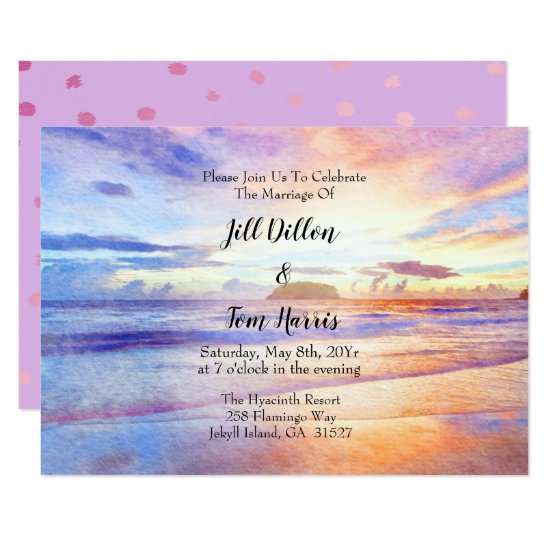 Watercolor Beach Sunrise Wedding Card