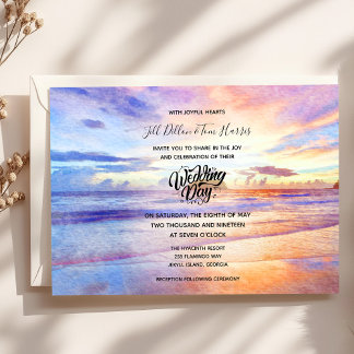 Watercolor Beach Sunrise Wedding Day Invitation