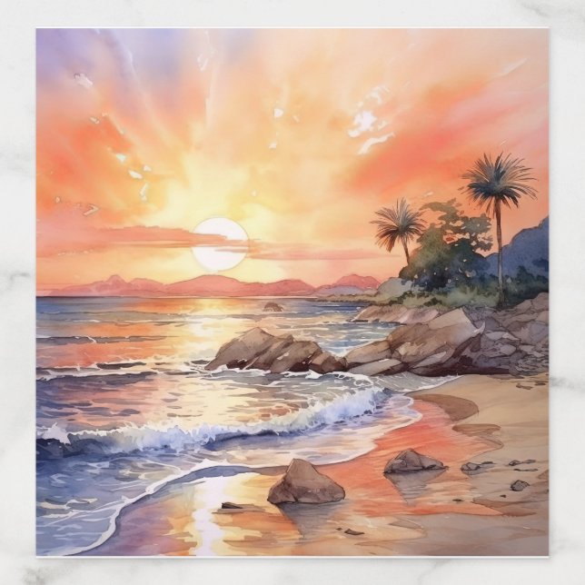 Watercolor Beach Sunset Background Envelope Liner (Design)