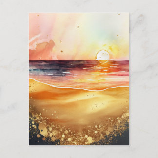 Watercolor Beach Sunset Postcard