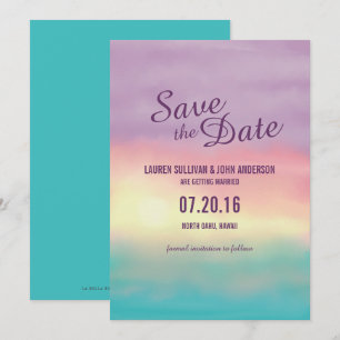 Watercolor Beach Sunset Romance Save the Date Invitation