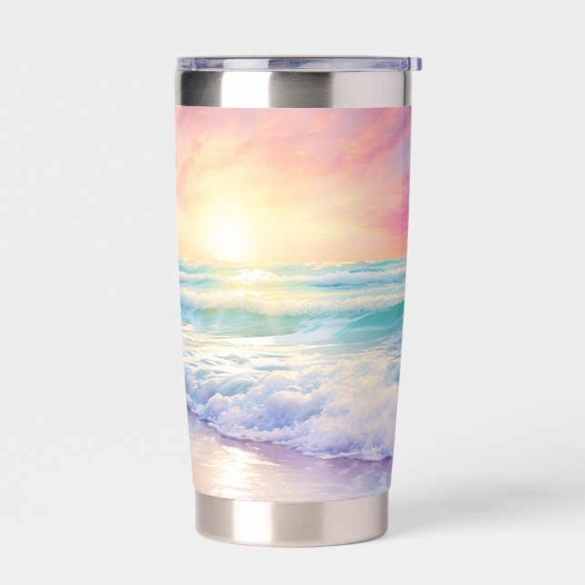 Watercolor beach sunset scene  insulated tumbler (Left)