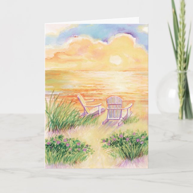 Watercolor beach sunset scenic customizable card (Front)