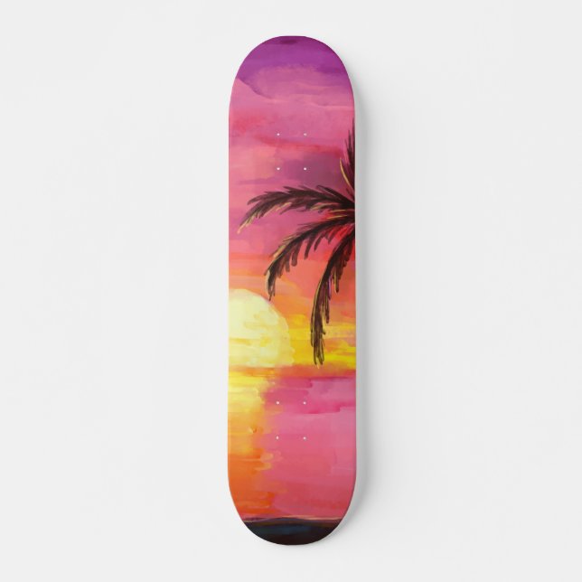 Watercolor Beach Sunset Skateboard (Front)