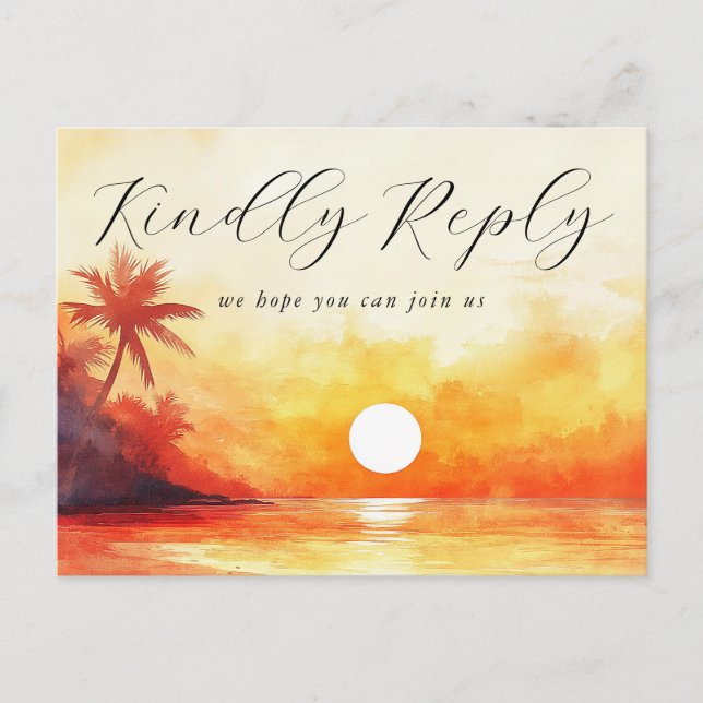 Watercolor Beach Sunset Song Request RSVP Postcard (Front)