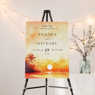 Watercolor Beach Sunset Wedding Welcome Sign