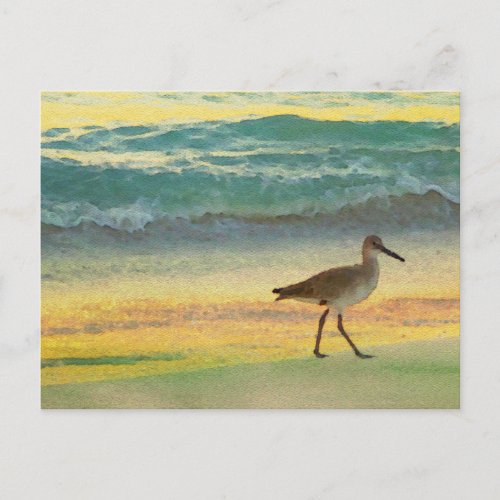 Watercolor Beach Sunset with Sandpiper Postcard