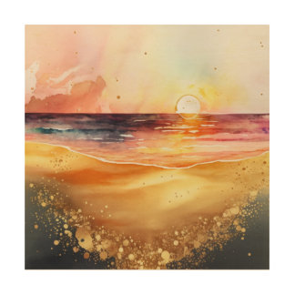 Watercolor Beach sunset Wood Wall Art