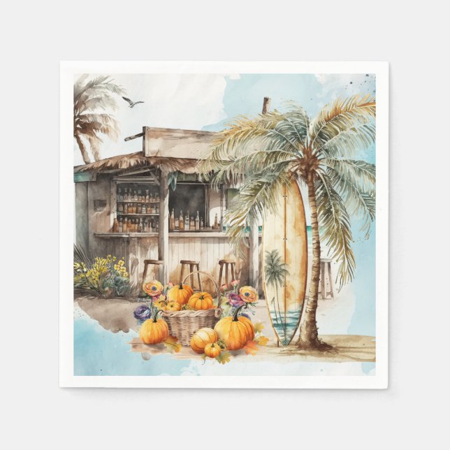 Watercolor Beach Thanksgiving Napkins (Front)