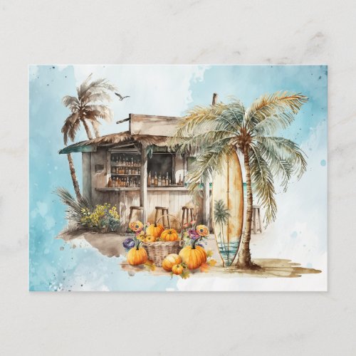 Watercolor Beach Thanksgiving Postcard