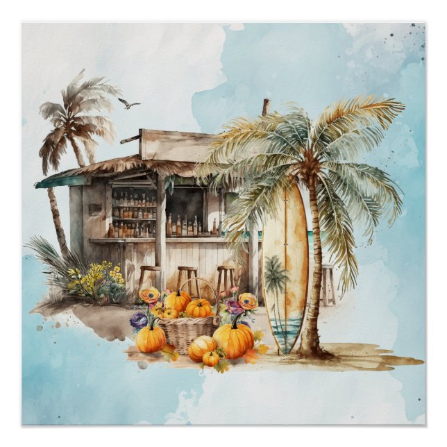 Watercolor Beach Thanksgiving Poster (Front)