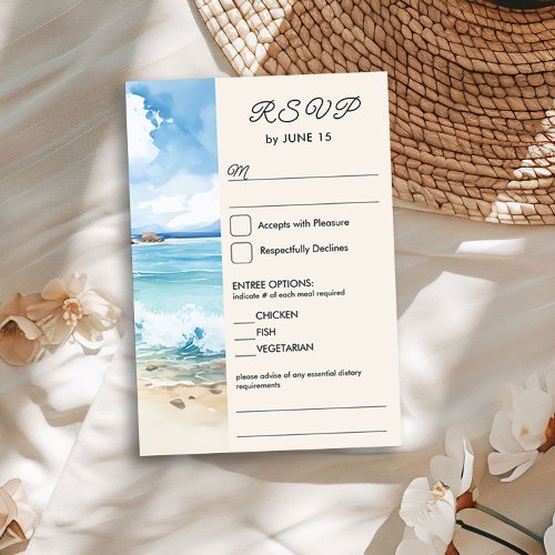 Watercolor Beach Theme Wedding and Entree Option RSVP Card