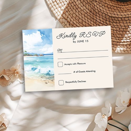 Watercolor Beach Theme Wedding RSVP Card