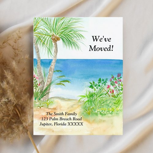 Watercolor Beach Tropical Weve Moved Announcement Postcard
