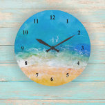 Watercolor Beach View  Large Clock<br><div class="desc">A tropical watercolor of a beach with crashing waves as a unique wall clock. Watercolor by Daphsam.</div>