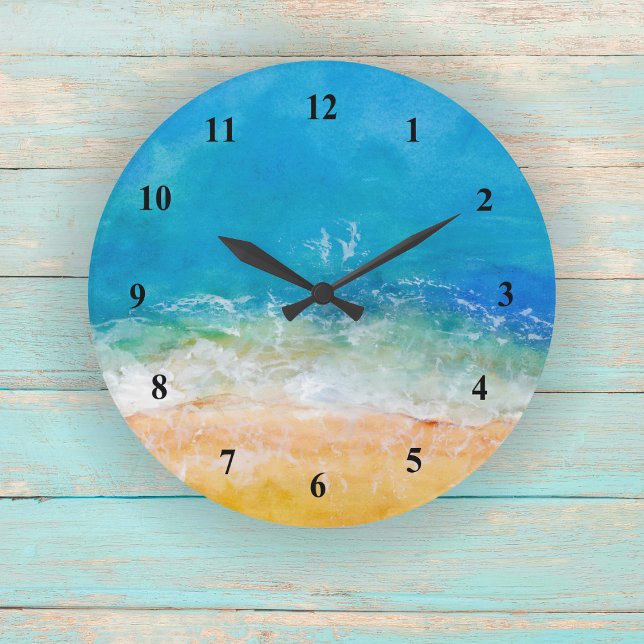 Watercolor Beach View  Large Clock (Creator Uploaded)