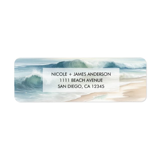 Watercolor Beach Waves Coastal Beach Wedding Label (Front)