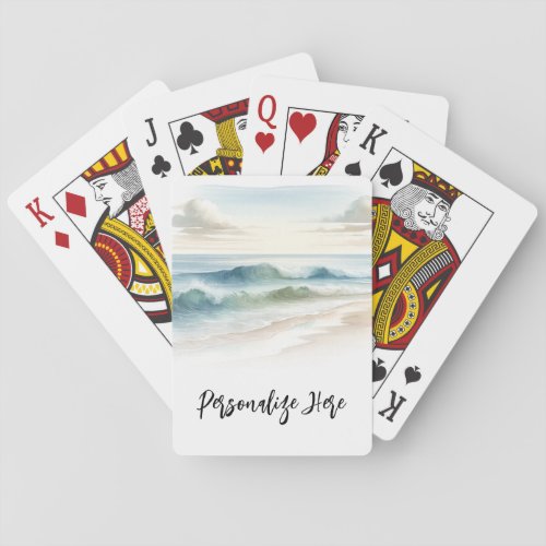 Watercolor Beach Waves Coastal Beach Wedding Poker Cards