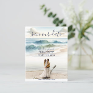 Watercolor Beach Waves Coastal Save the Date Photo Invitation