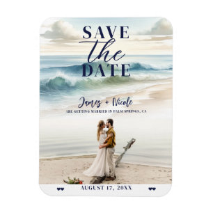 Watercolor Beach Waves Coastal Save the Date Photo Magnet