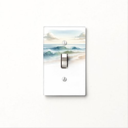 Watercolor Beach Waves Rustic Coastal  Light Switch Cover