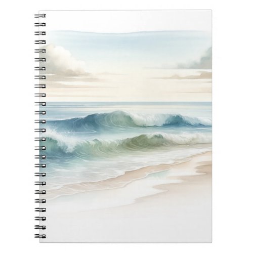 Watercolor Beach Waves Rustic Coastal  Notebook