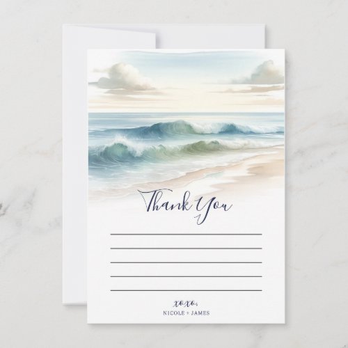 Watercolor Beach Waves Rustic Coastal Thank You Invitation