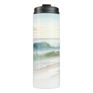 Watercolor Beach Waves Rustic Coastal Thermal Tumbler