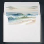 Watercolor Beach Waves Rustic Coastal Wedding Envelope<br><div class="desc">Matching items available.</div>