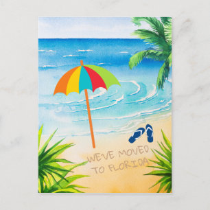 Watercolor Beach We Moved to Florida New Address Announcement Postcard