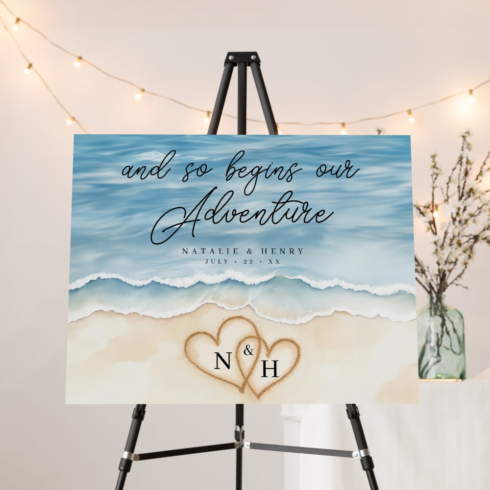 Watercolor Beach Wedding Adventure Sign