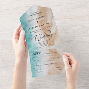 Watercolor beach wedding  all in one invitation