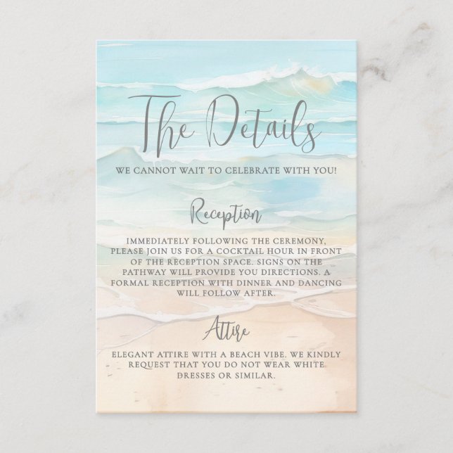 Watercolor Beach Wedding Details Enclosure Card (Front)