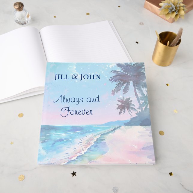  Watercolor Beach Wedding Guest Book (Front Open)