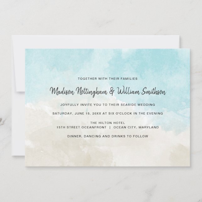 Watercolor Beach Wedding Invitation (Front)