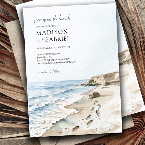 Watercolor Beach Wedding  Invitation